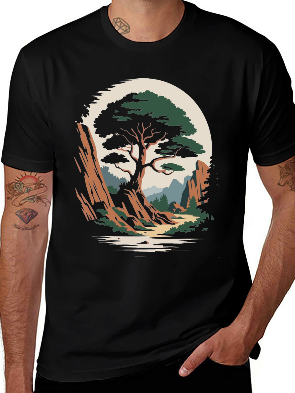 Camiseta Hombre Diseño Árbol Paisaje