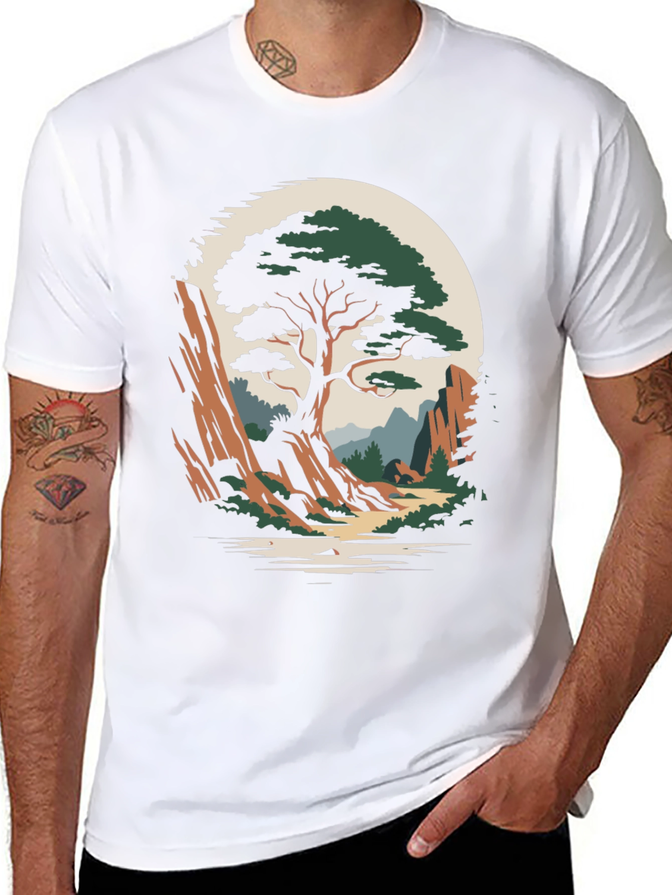 Camiseta Hombre Diseño Árbol Paisaje