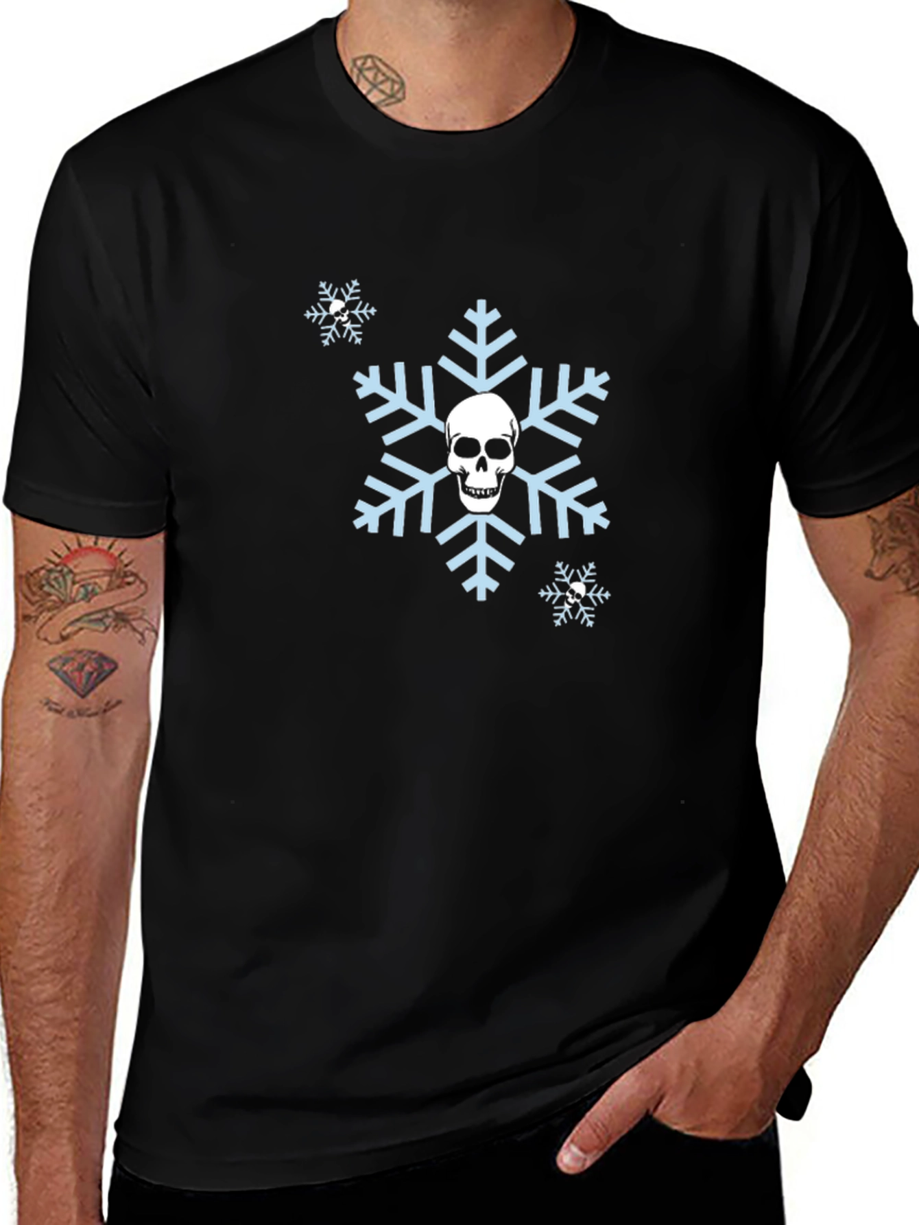 Camiseta Negra con Calavera en Copo de Nieve