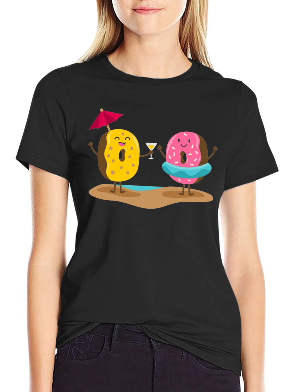 Camiseta Negra con Diseño de Donas Playeras
