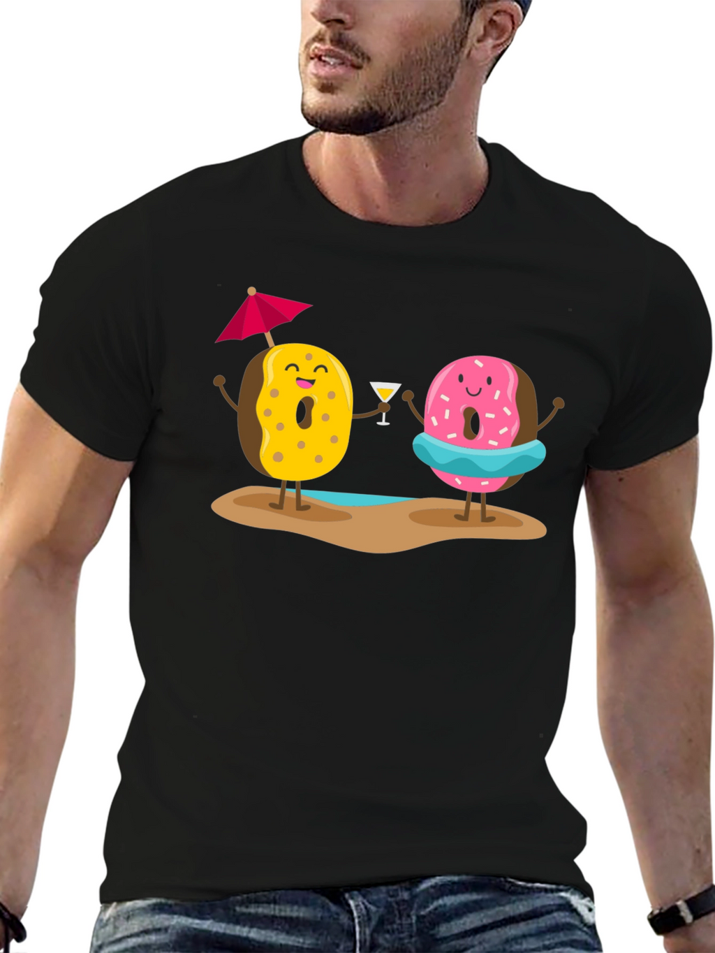 Camiseta Negra con Diseño de Donas Playeras