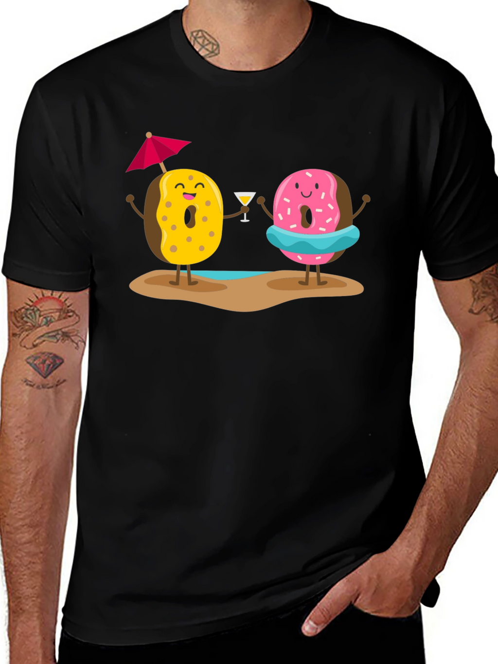 Camiseta Negra con Diseño de Donas Playeras