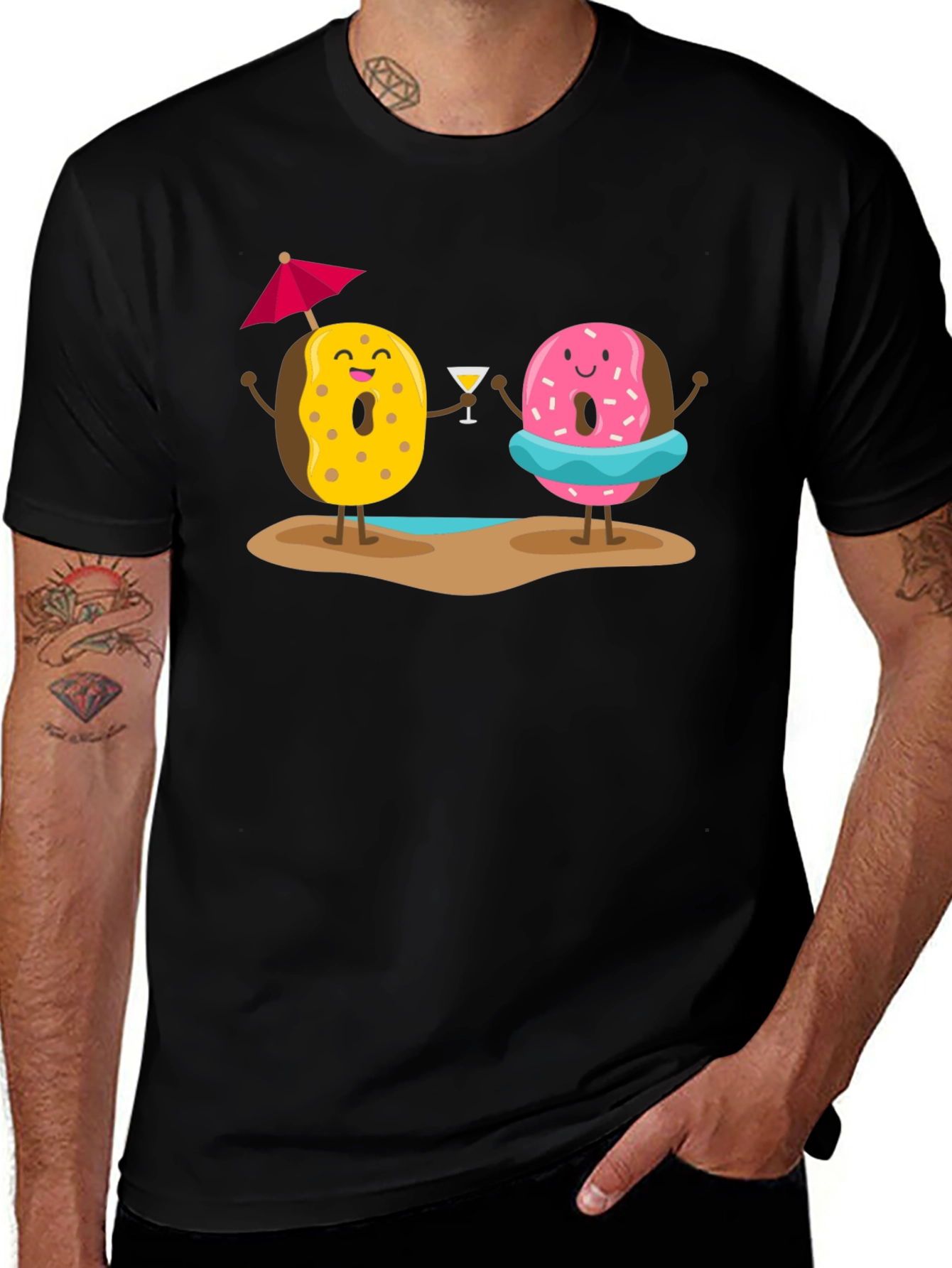 Camiseta Negra con Diseño de Donas Playeras