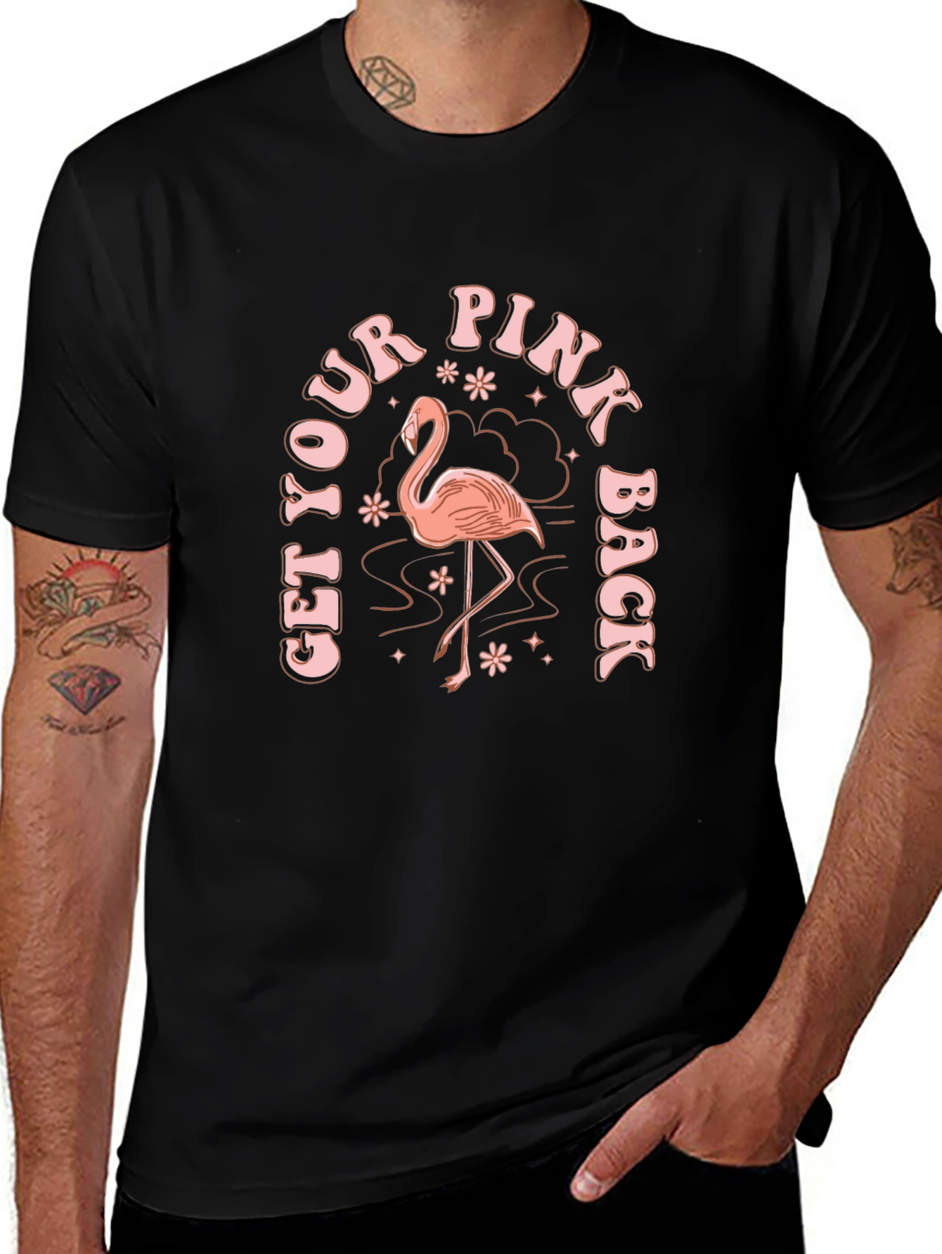 Camiseta Negra con Diseño de Flamenco Rosa