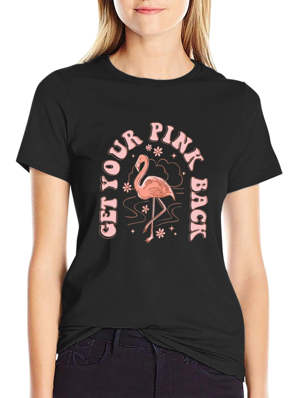 Camiseta Negra con Diseño de Flamenco Rosa