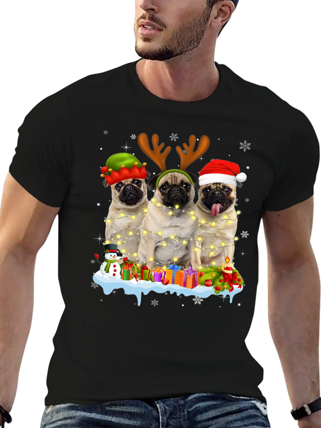 Camiseta Navideña con Pugs Adorables