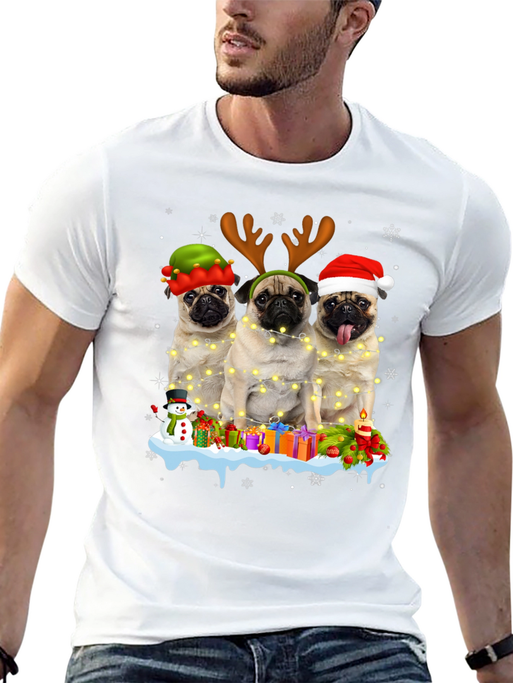 Camiseta Navideña con Pugs Adorables
