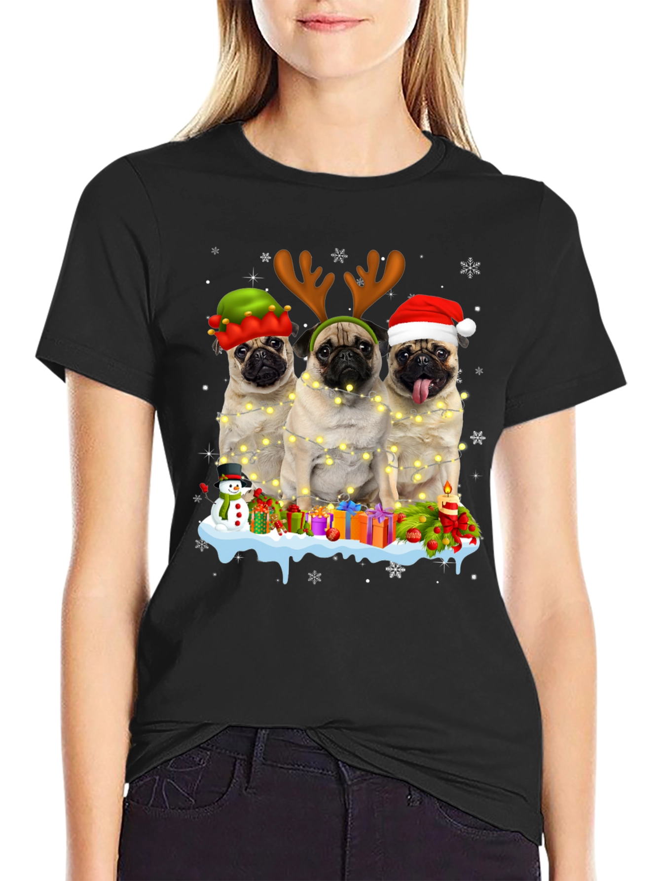 Camiseta Navideña con Pugs Adorables
