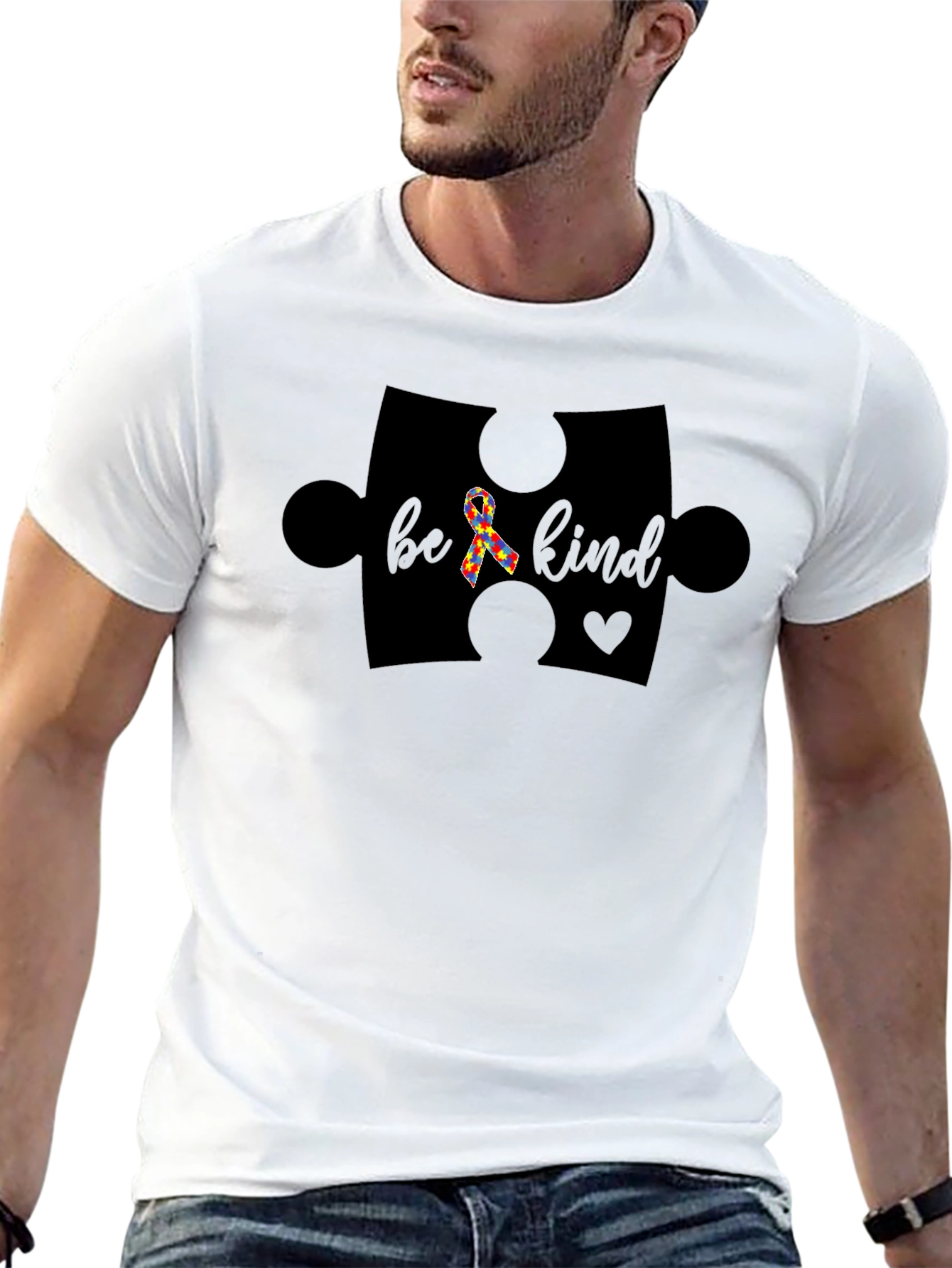 Camiseta Negra Be Kind Con Cinta del Autismo