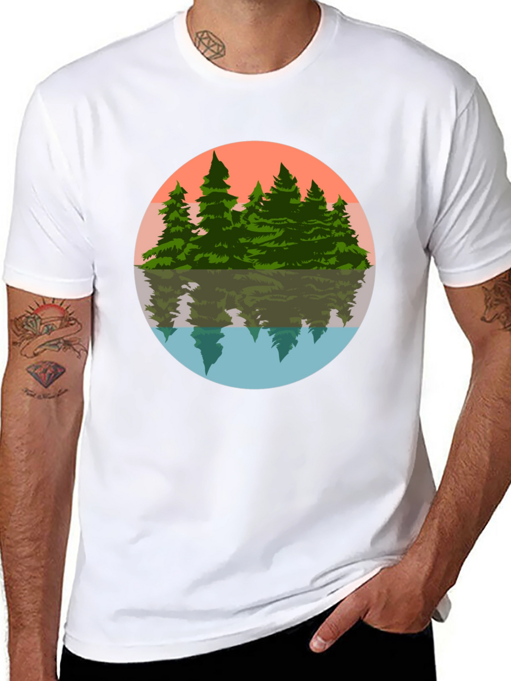 Camiseta Hombre Bosque Reflejo Círculo