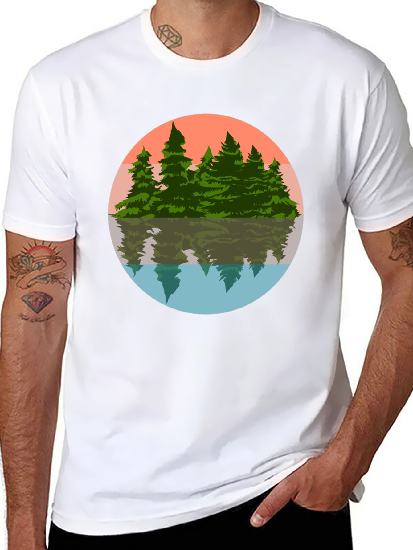 Camiseta Hombre Bosque Reflejo Círculo