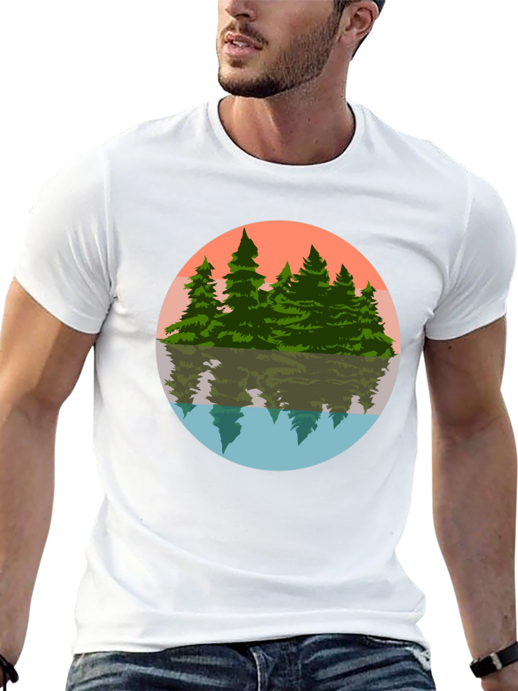 Camiseta Hombre Bosque Reflejo Círculo