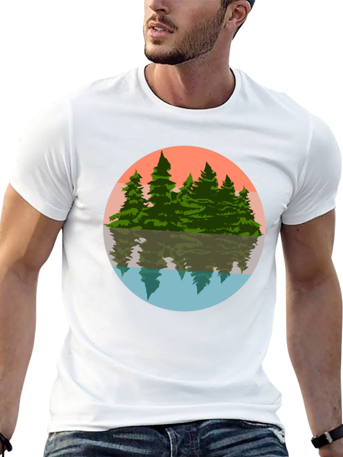 Camiseta Hombre Bosque Reflejo Círculo