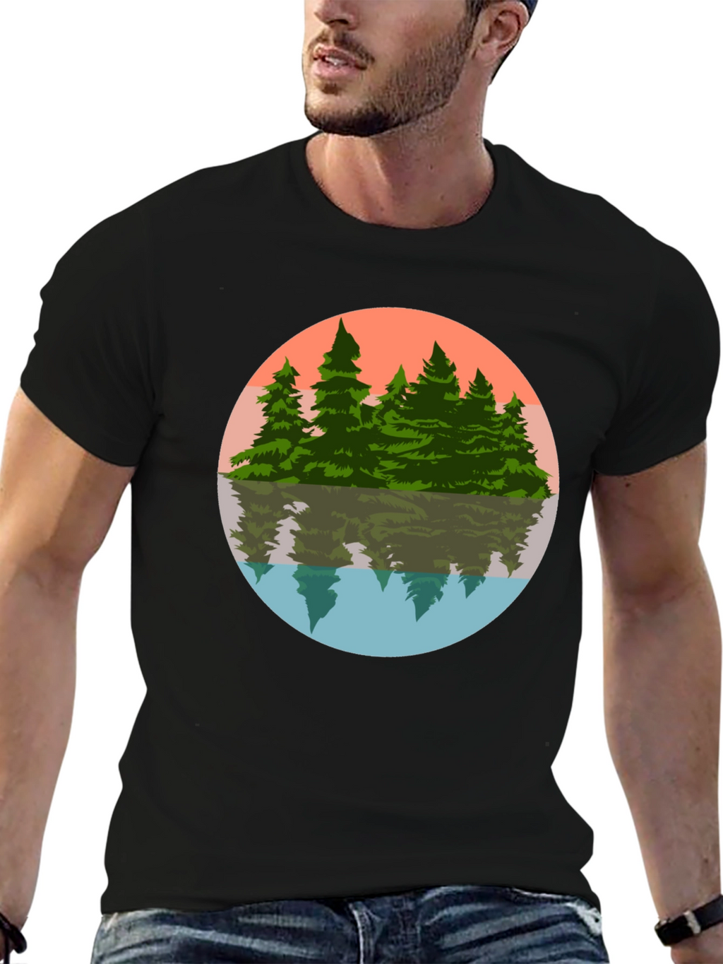 Camiseta Hombre Bosque Reflejo Círculo