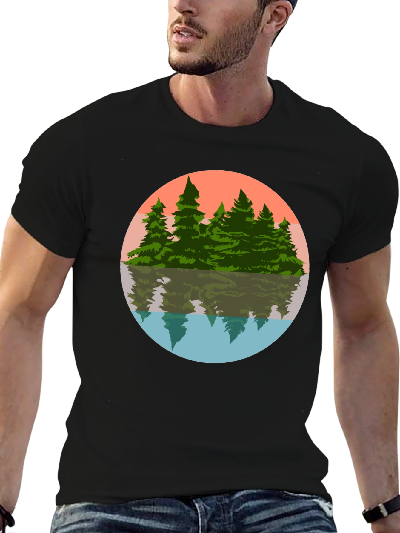 Camiseta Hombre Bosque Reflejo Círculo
