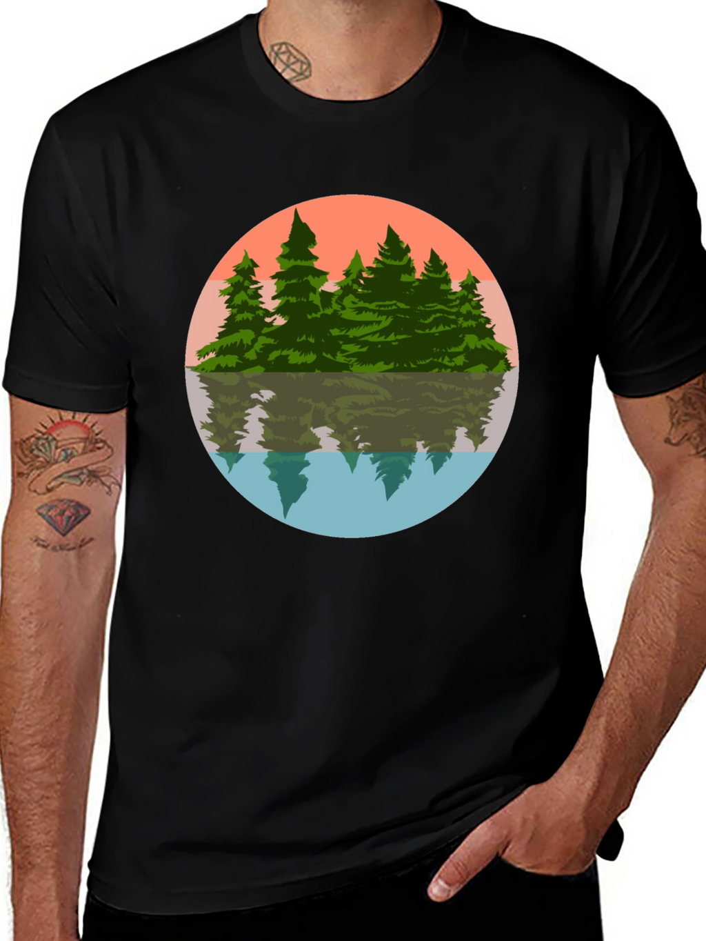 Camiseta Hombre Bosque Reflejo Círculo