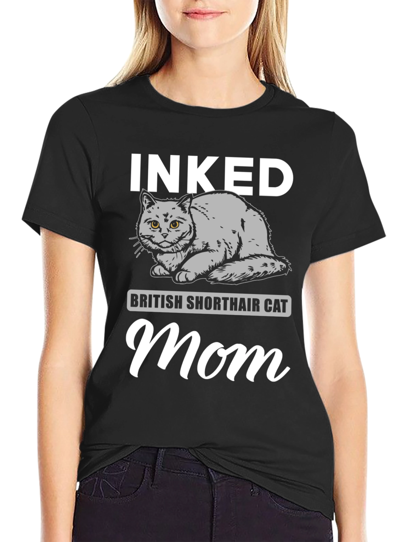 Camiseta Hombre Inked British Shorthair Cat Mom Negra