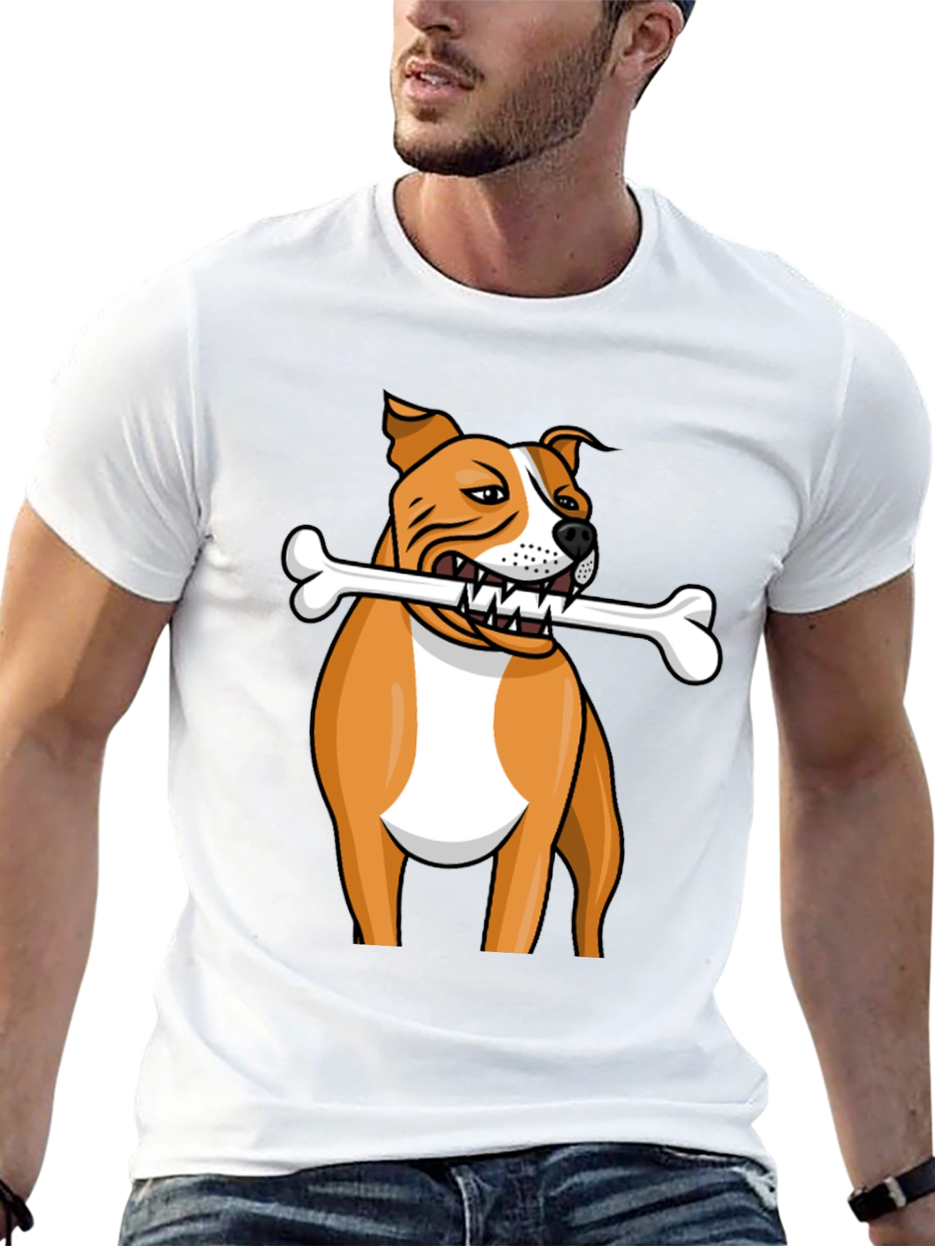 Camiseta Negra con Diseño de Perro Bulldog y Hueso