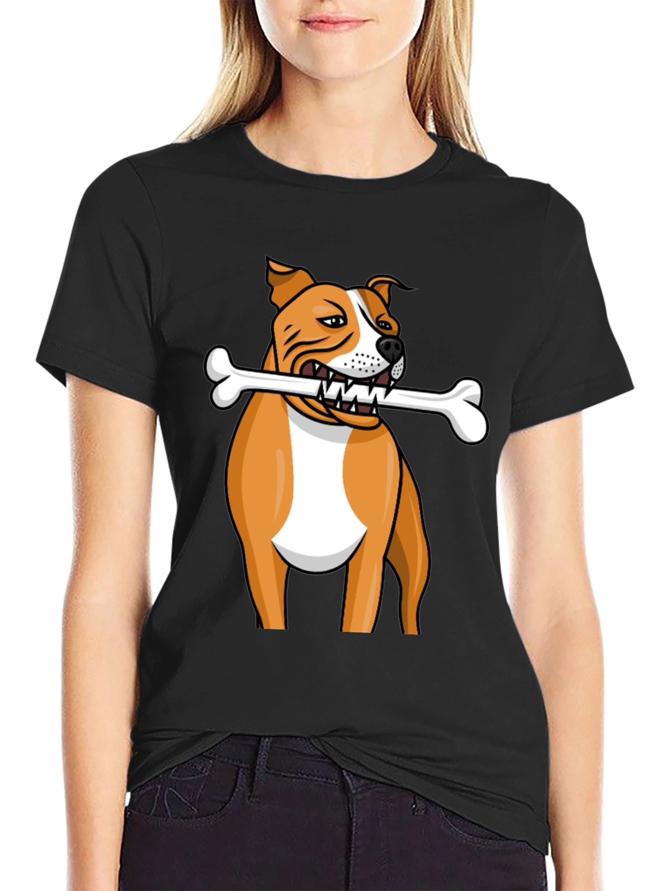 Camiseta Negra con Diseño de Perro Bulldog y Hueso
