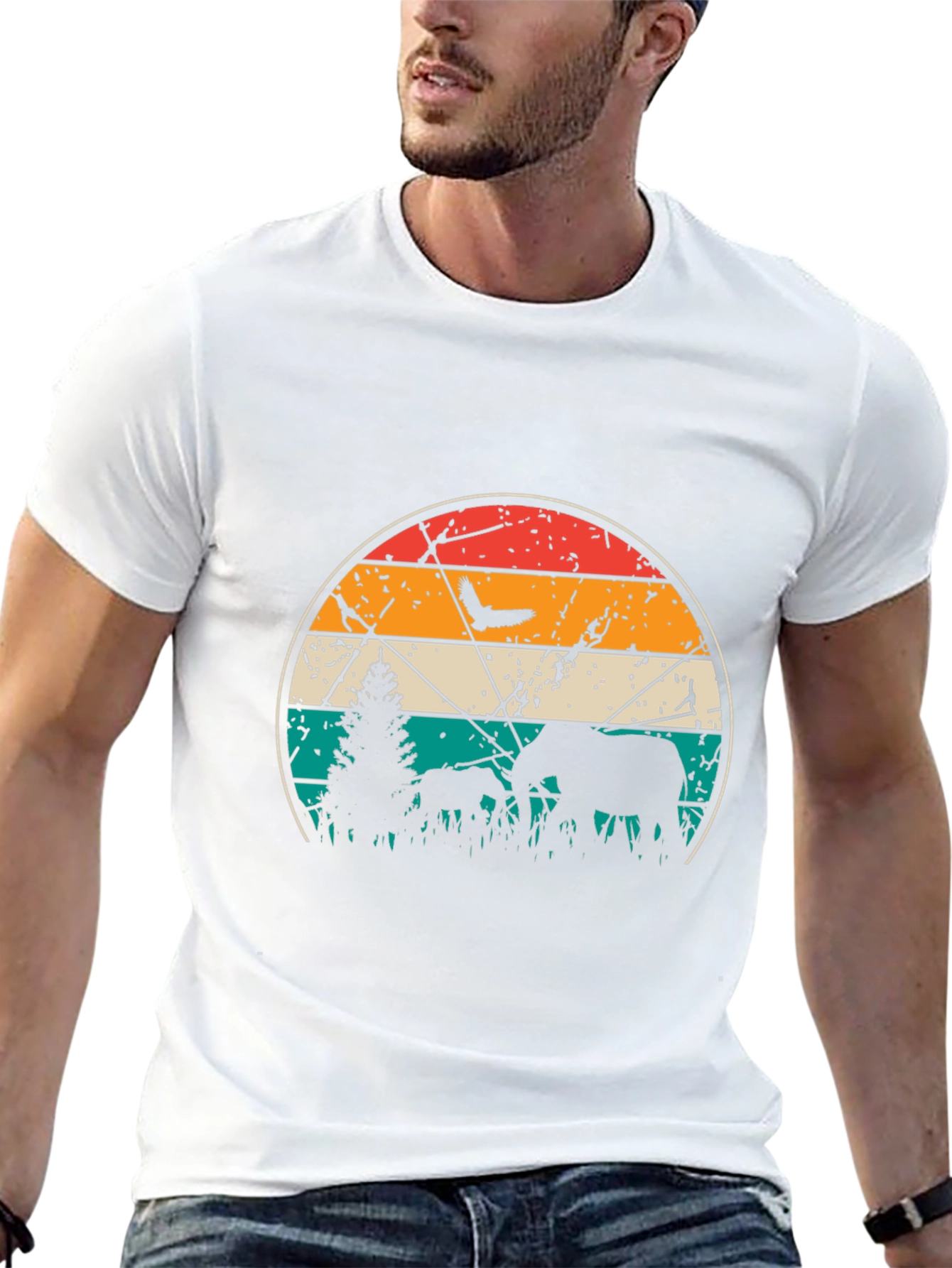 Camiseta Hombre Vintage Elefantes Atardecer