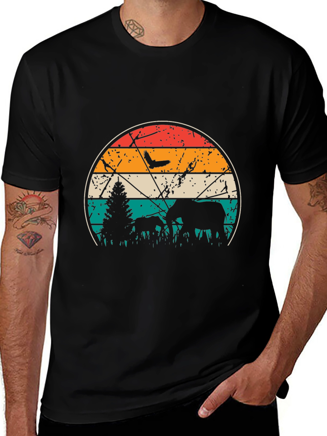Camiseta Hombre Vintage Elefantes Atardecer