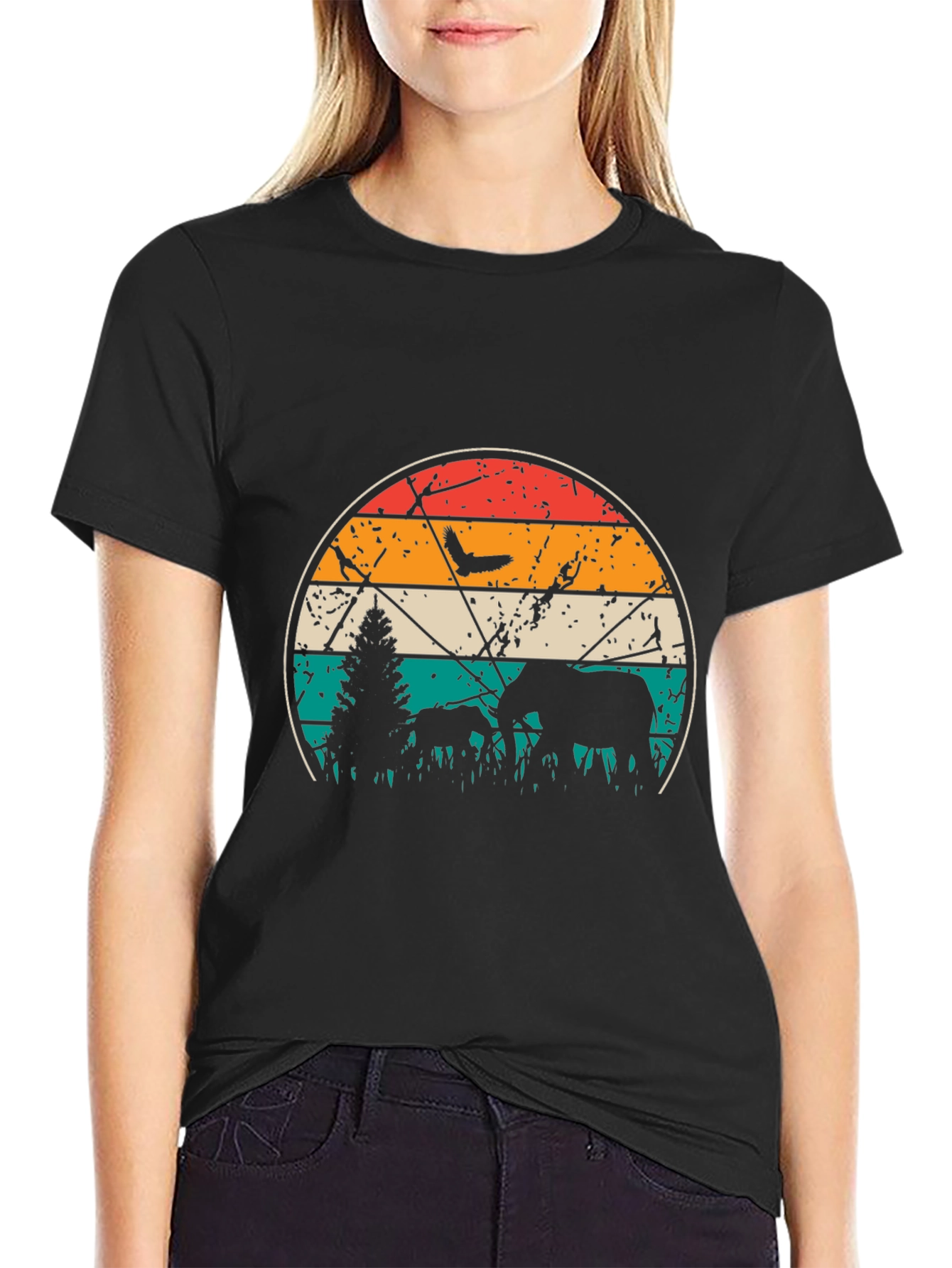 Camiseta Hombre Vintage Elefantes Atardecer