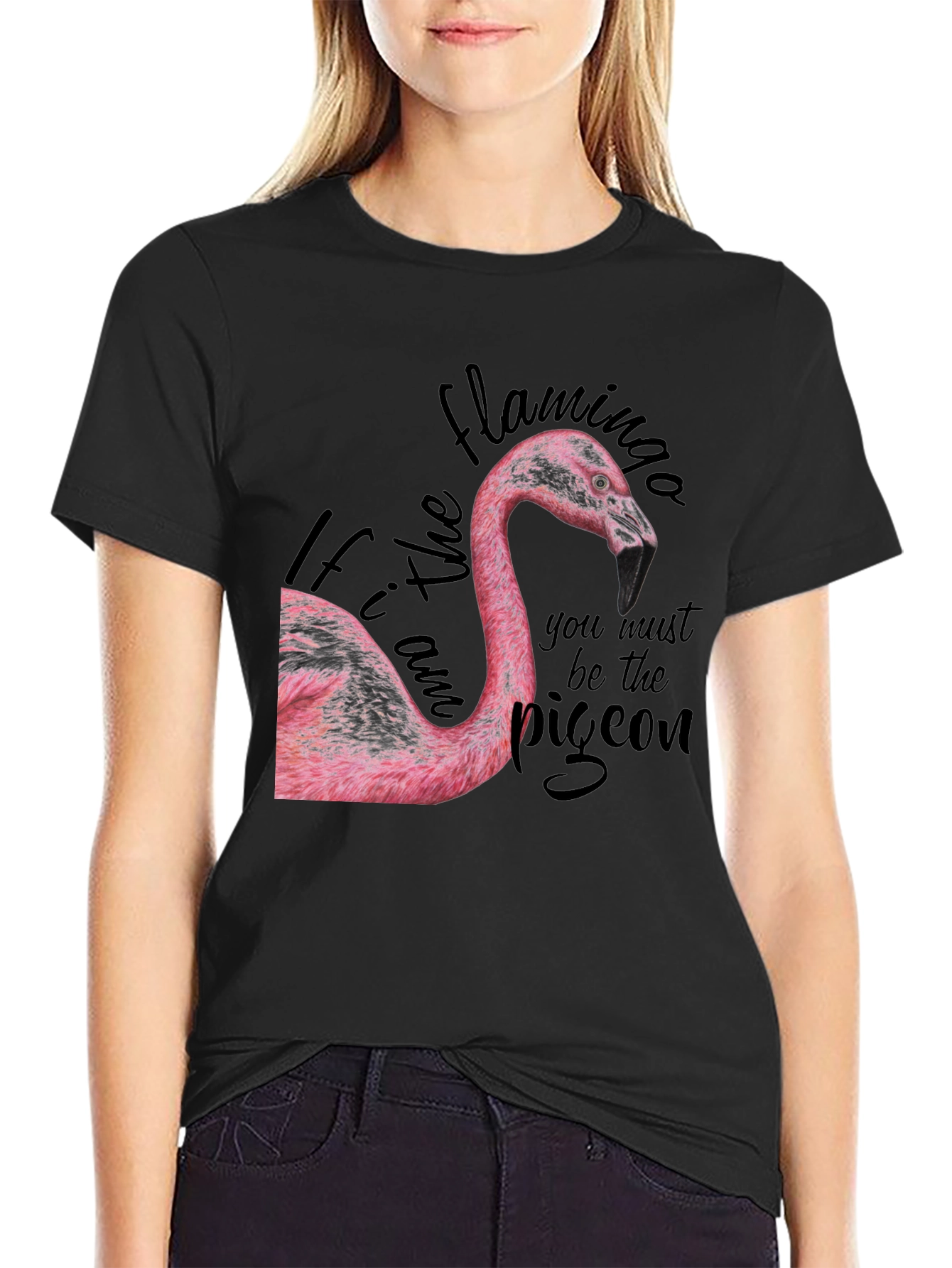 Camiseta Negra con Diseño de Flamenco y Mensaje Inspirador