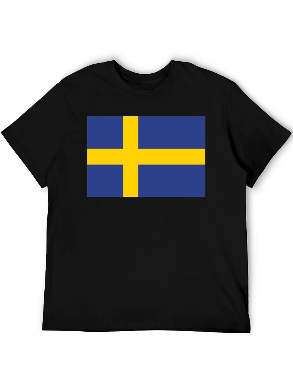 Camiseta Negra Bandera Suecia Estampada Hombre Casual