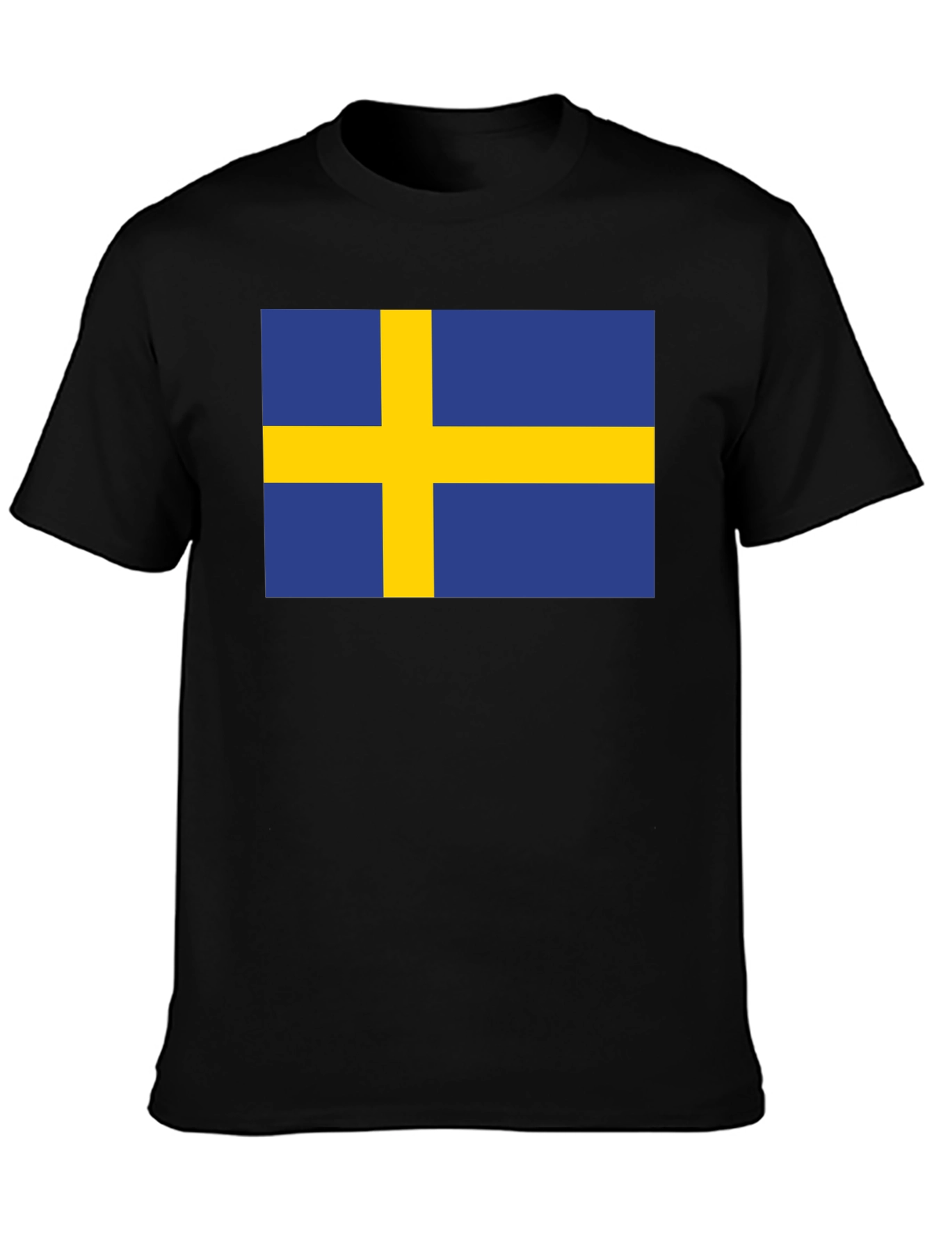 Camiseta Negra Bandera Suecia Estampada Hombre Casual