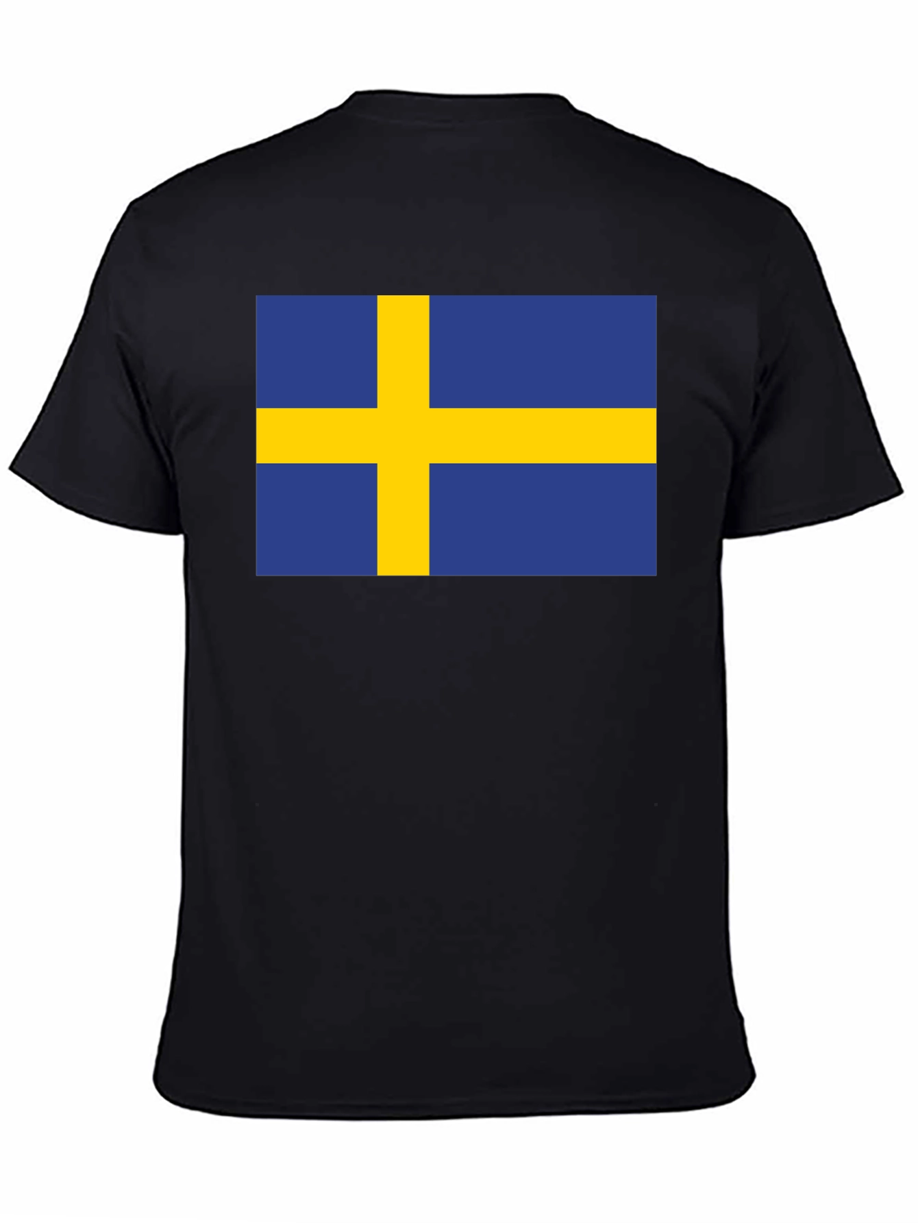 Camiseta Negra Bandera Suecia Estampada Hombre Casual