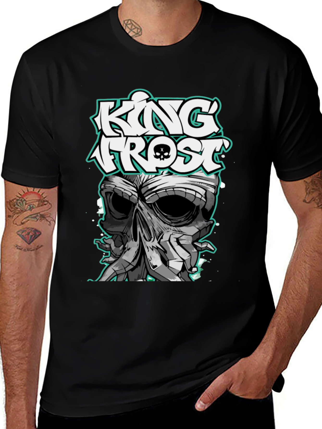 Camiseta Negra con Diseño de Calavera King Frost