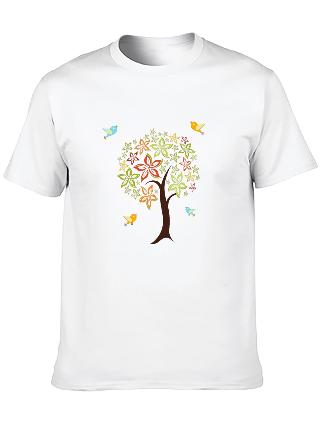 Camiseta Negra Árbol Floral y Aves