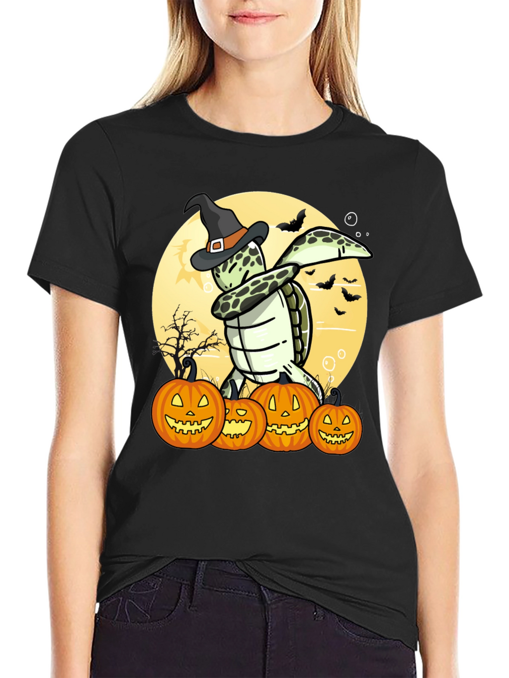 Camiseta Halloween Tortuga Bruja Calabazas