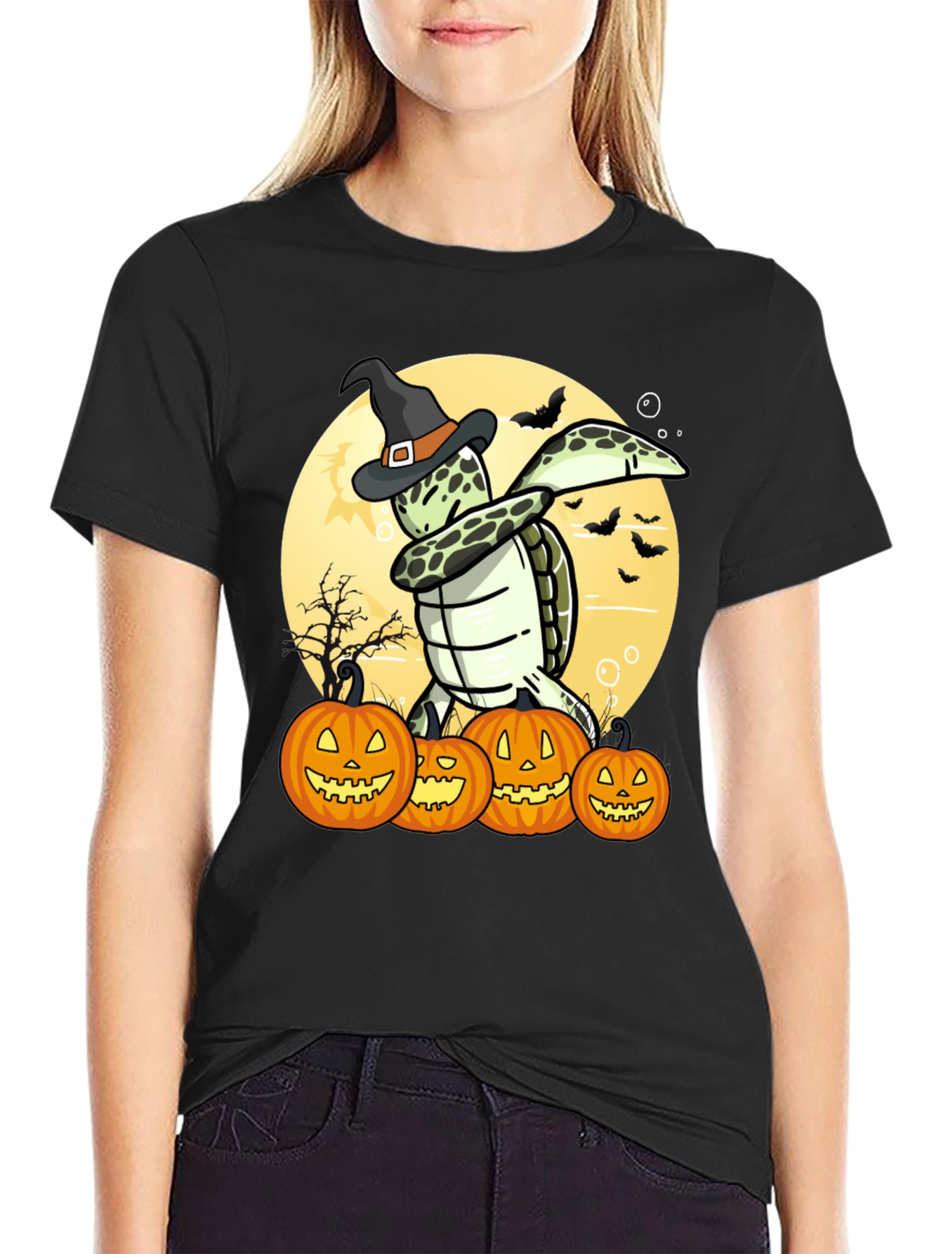 Camiseta Halloween Tortuga Bruja Calabazas