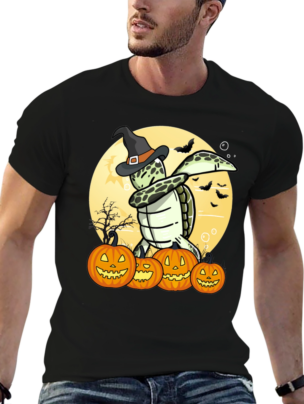Camiseta Halloween Tortuga Bruja Calabazas