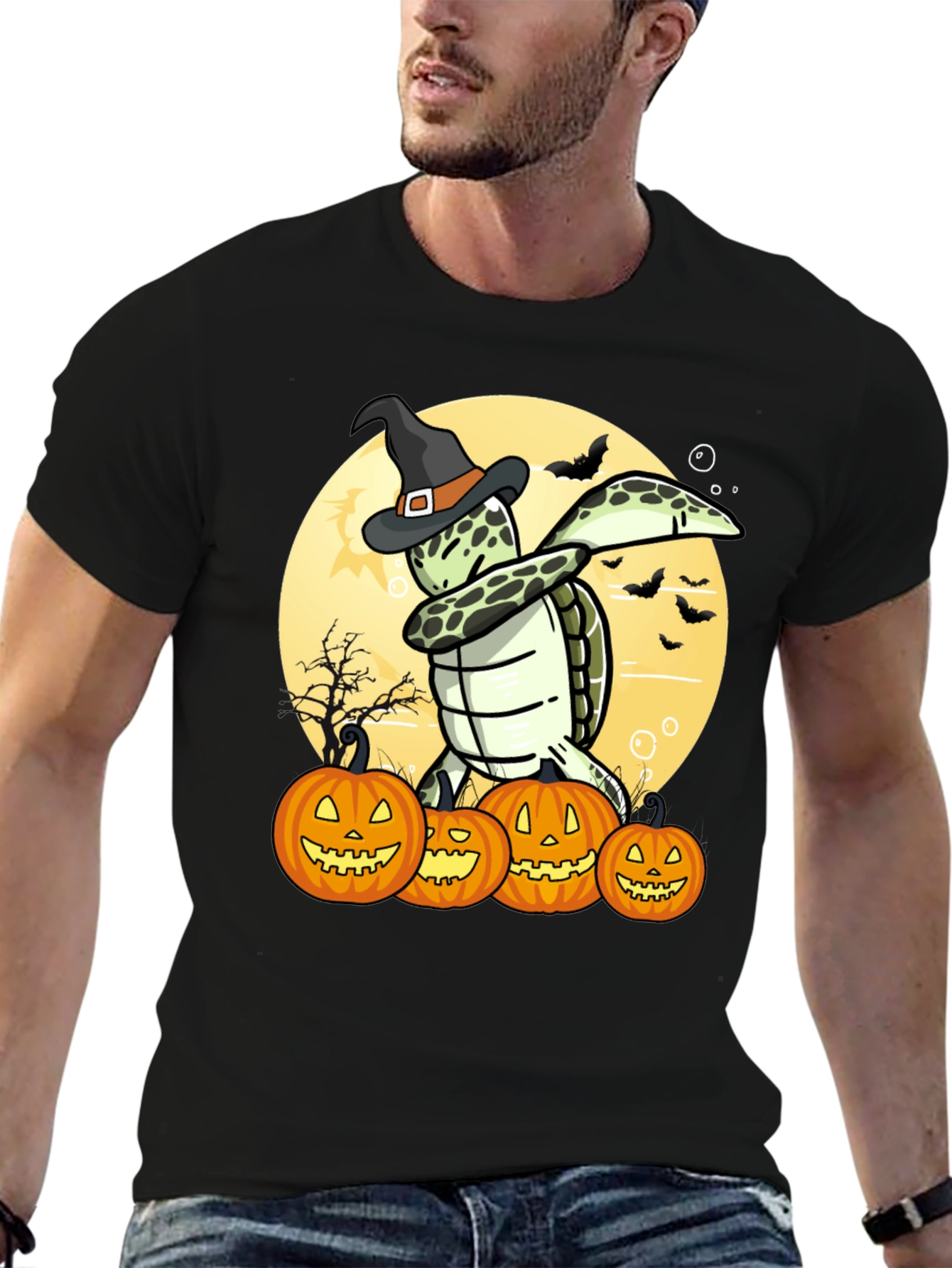Camiseta Halloween Tortuga Bruja Calabazas