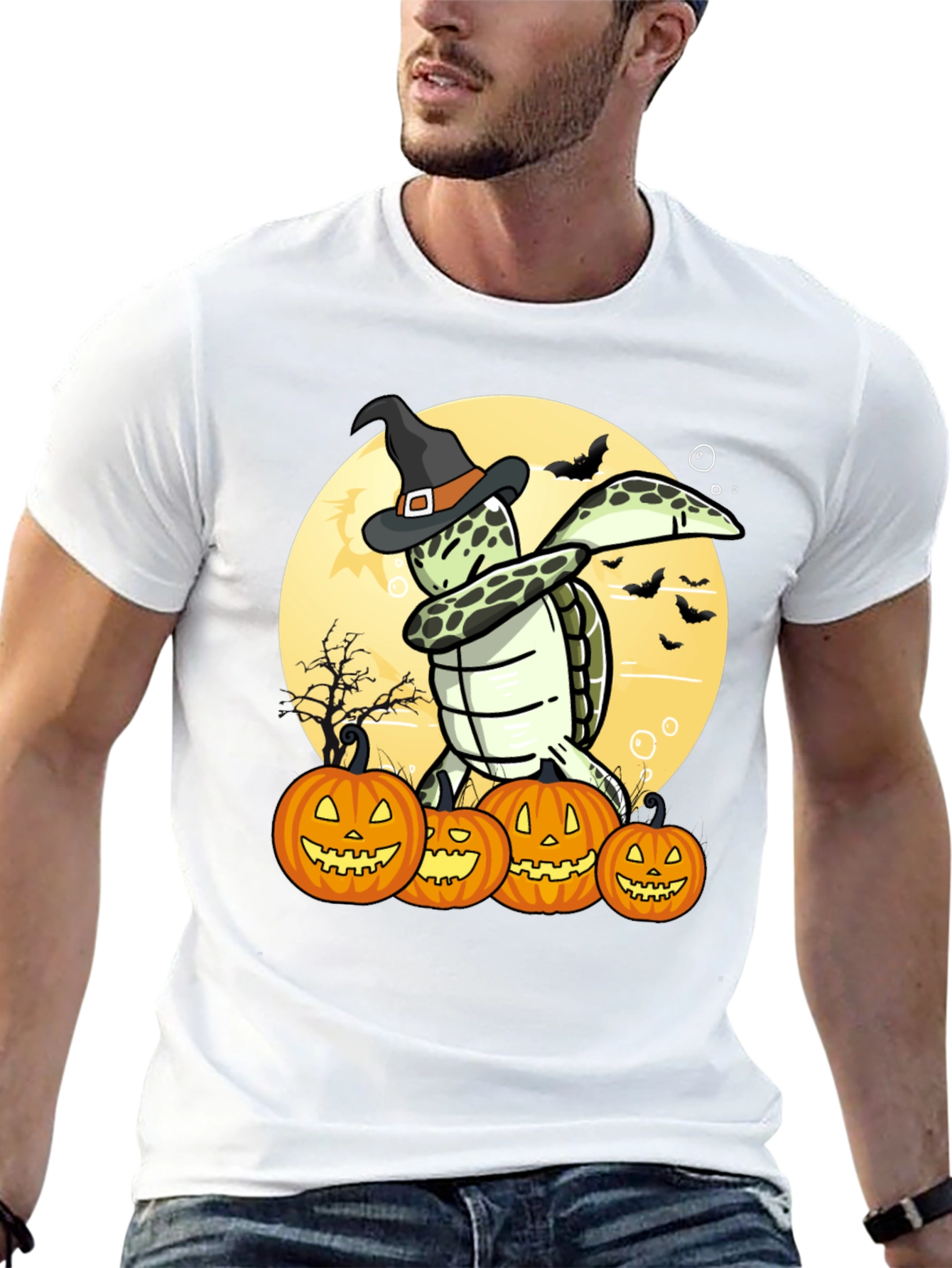Camiseta Halloween Tortuga Bruja Calabazas