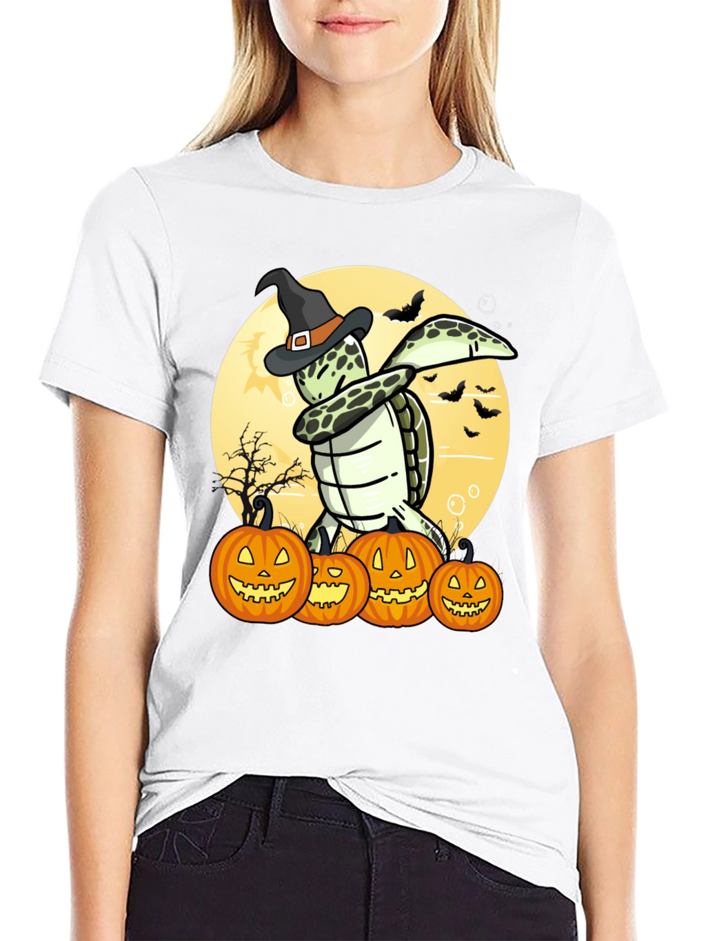 Camiseta Halloween Tortuga Bruja Calabazas