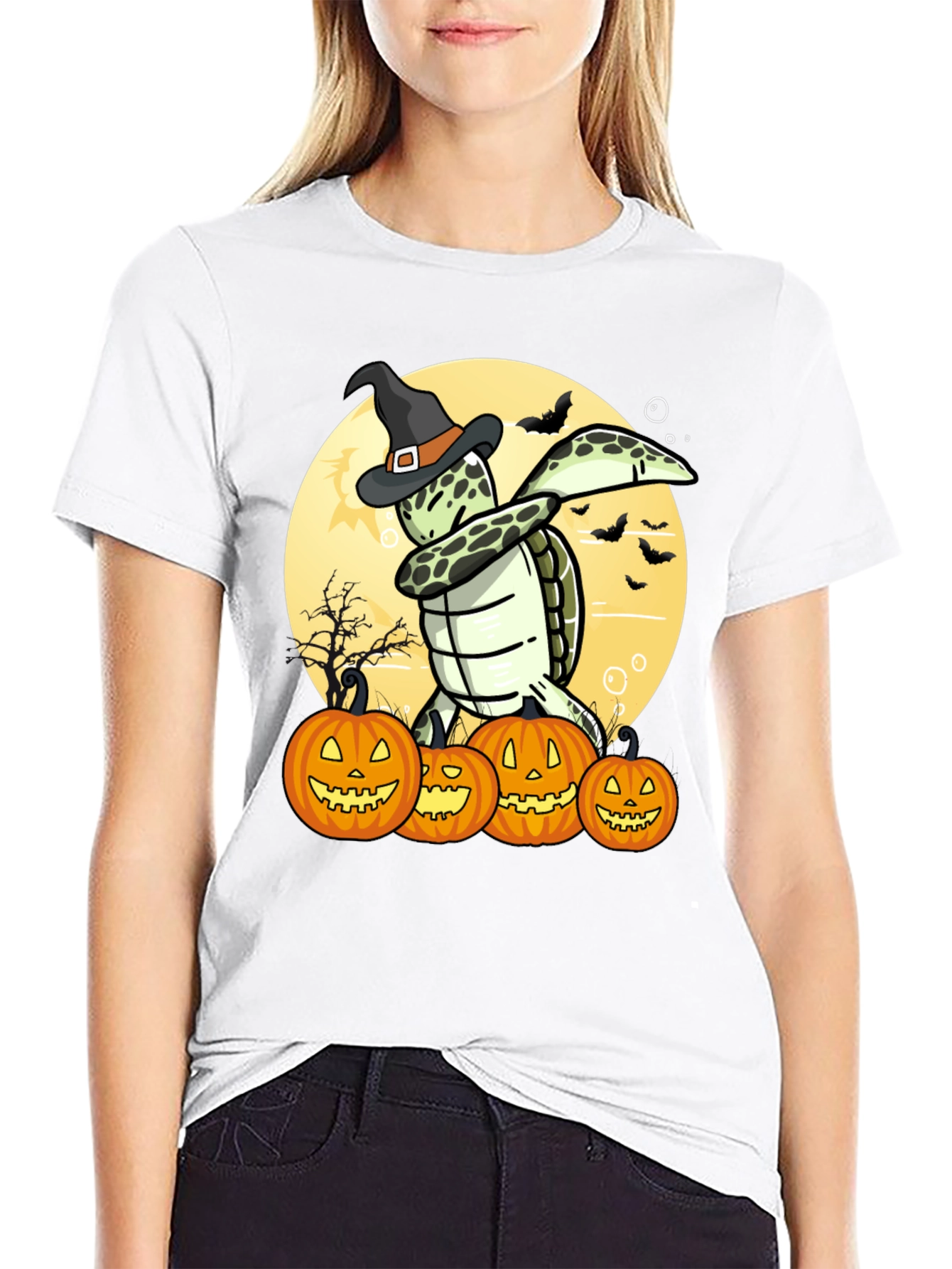 Camiseta Halloween Tortuga Bruja Calabazas