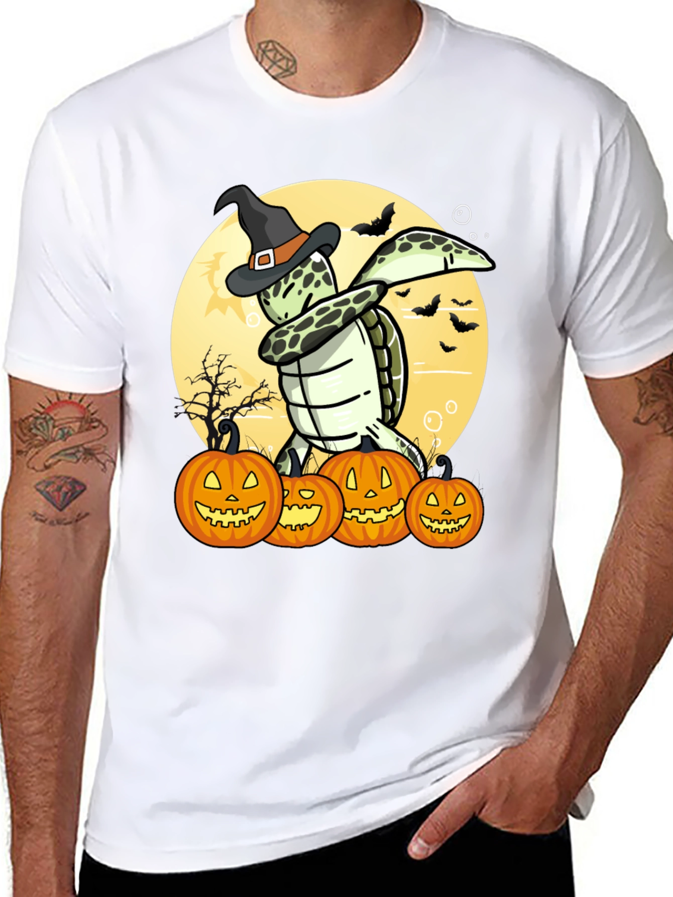 Camiseta Halloween Tortuga Bruja Calabazas