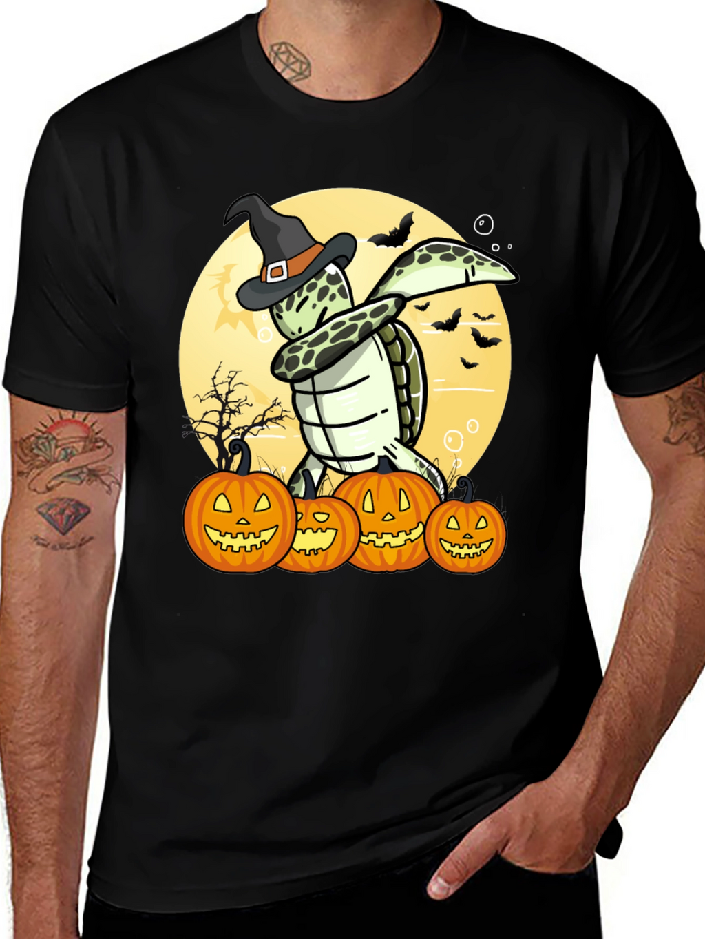 Camiseta Halloween Tortuga Bruja Calabazas