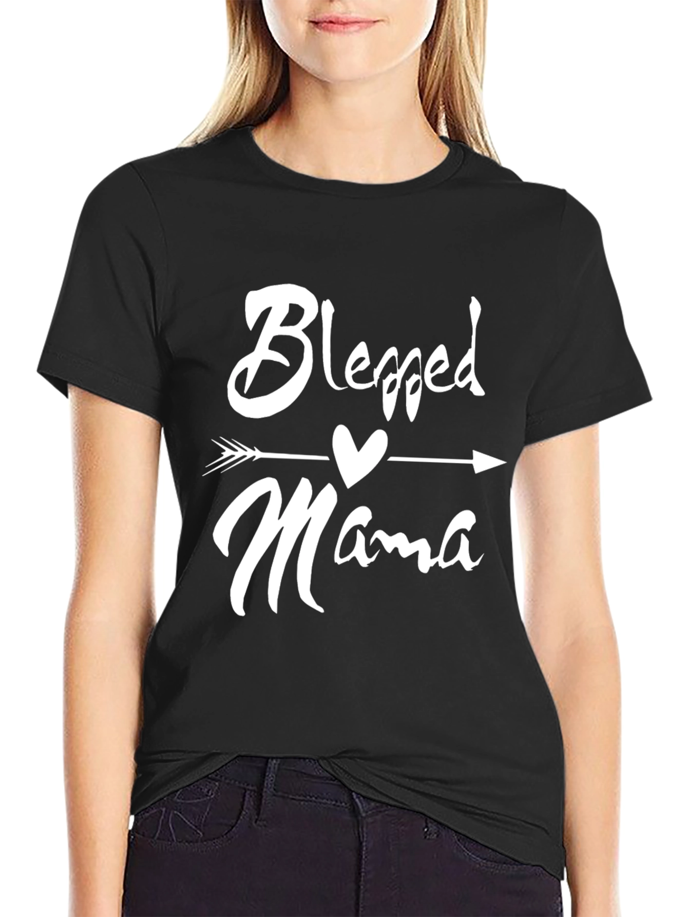 Camiseta Negra Blessed Mama con Flecha de Corazón