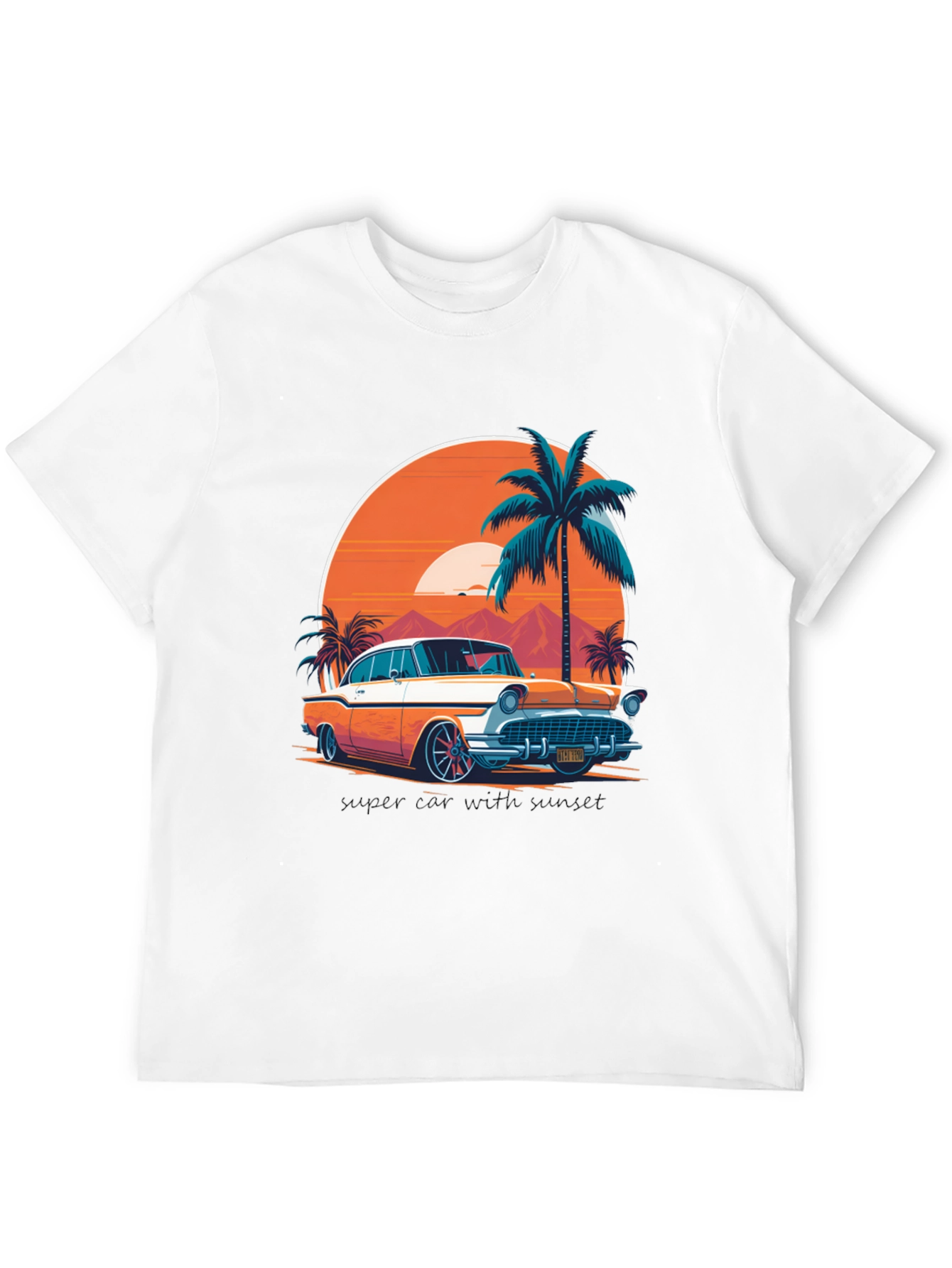 Camiseta Negra con Diseño de Coche Clásico Tropical