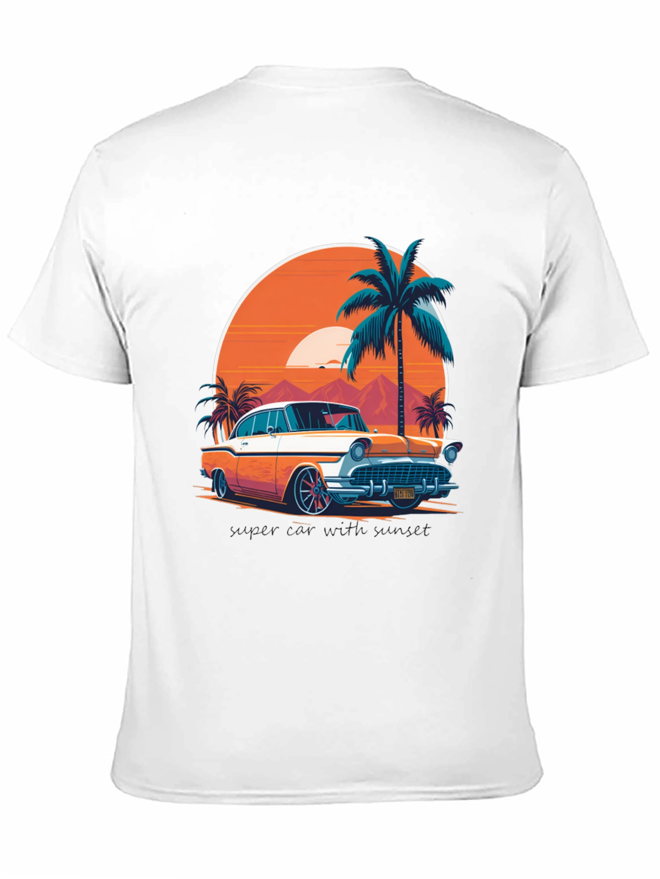 Camiseta Negra con Diseño de Coche Clásico Tropical
