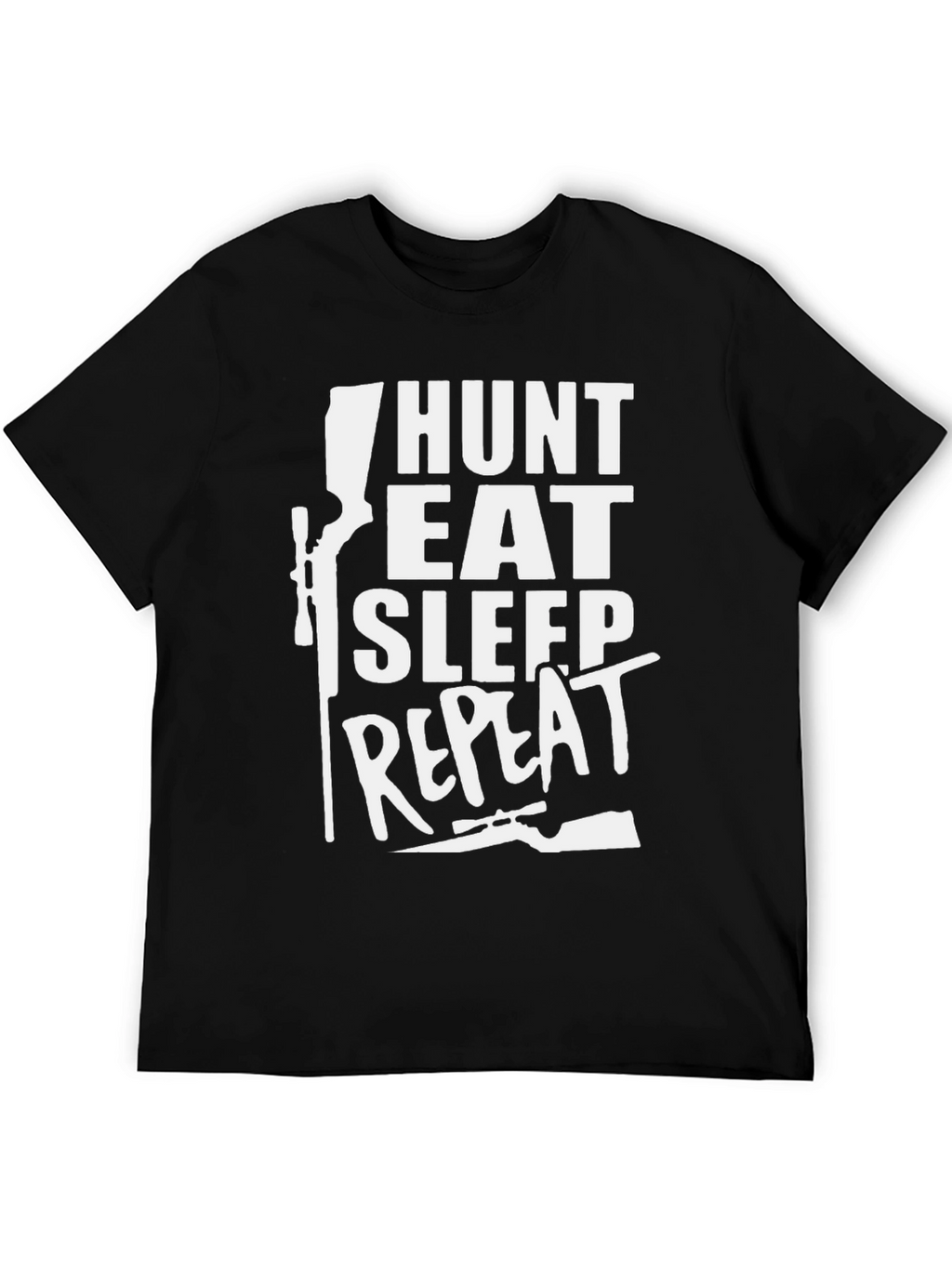 Camiseta Negra Cazar Comer Dormir Repetir