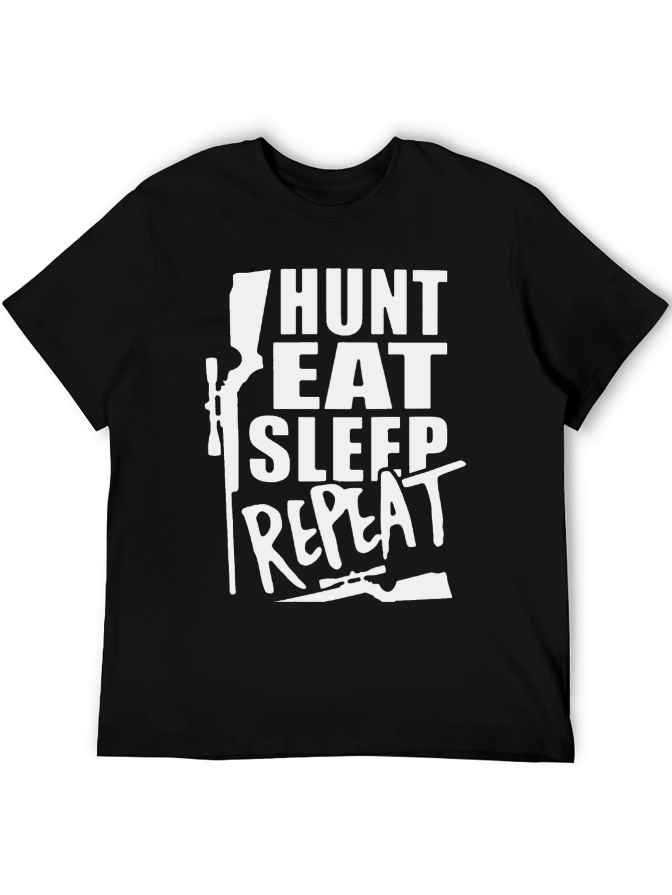 Camiseta Negra Cazar Comer Dormir Repetir