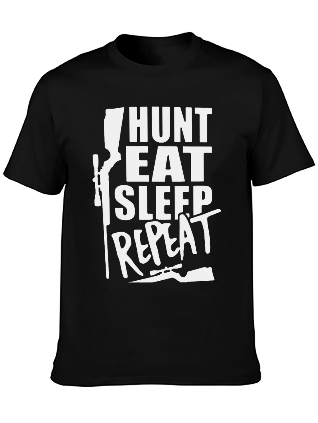 Camiseta Negra Cazar Comer Dormir Repetir