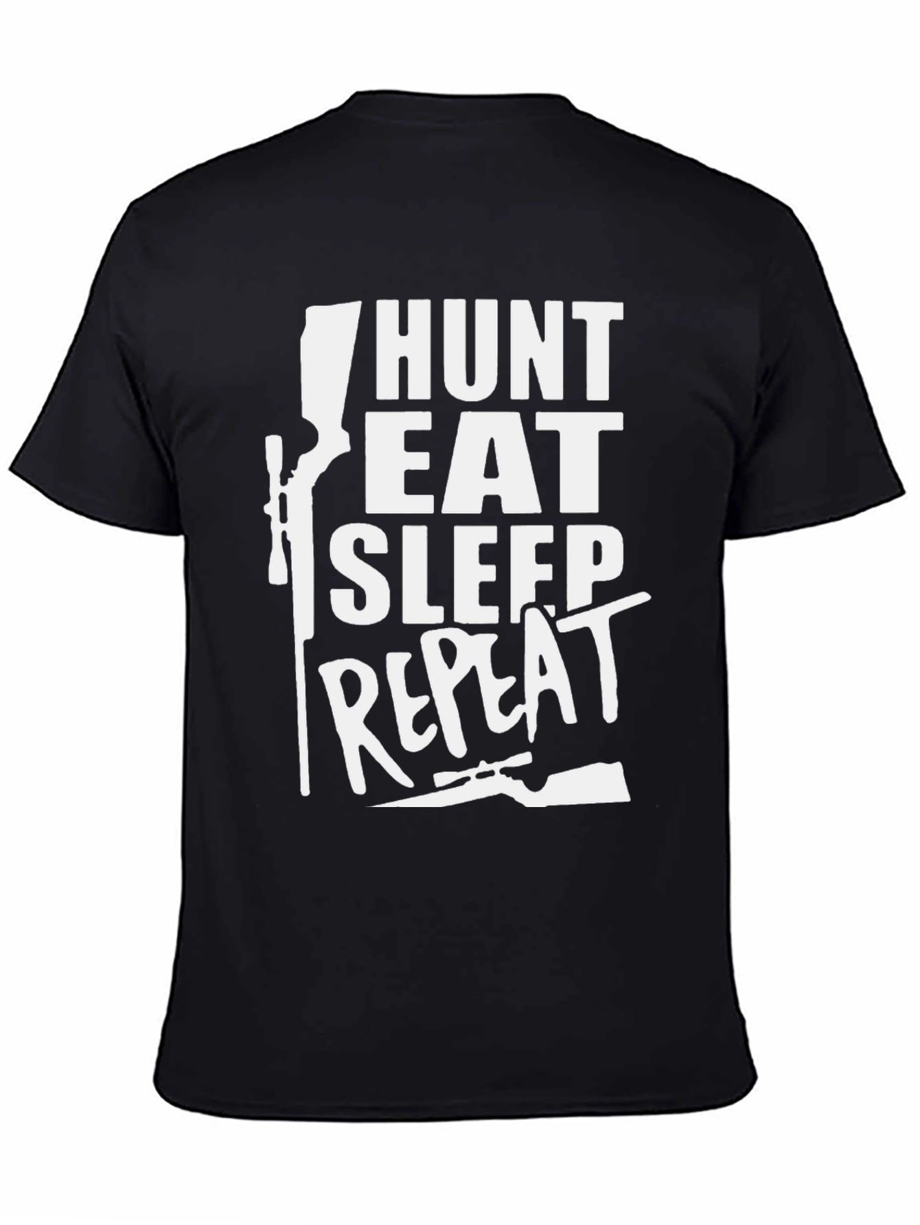 Camiseta Negra Cazar Comer Dormir Repetir