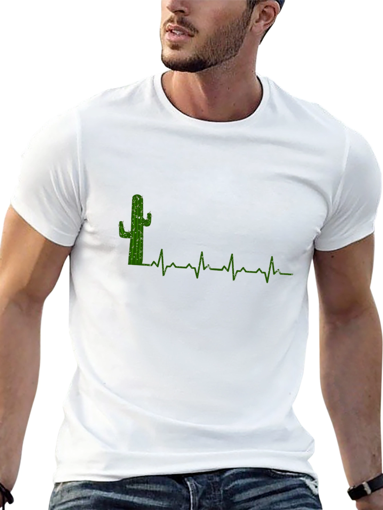 Camiseta Negra con Diseño de Cactus y Latido
