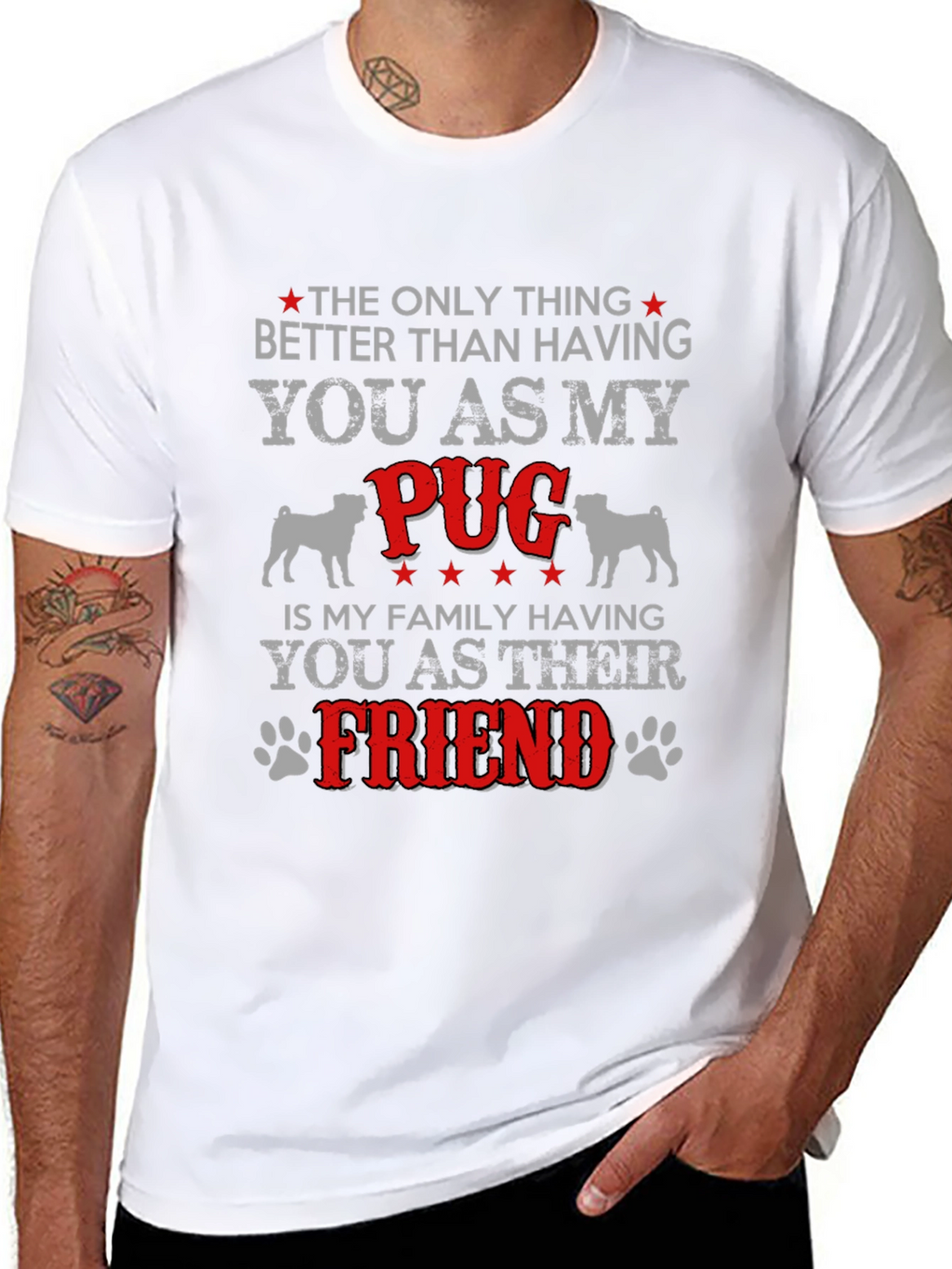 Camiseta Hombre Negra Diseño Pug Amigo